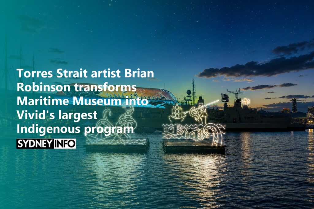 AI Generated - Torres Strait artist Brian Robinson transforms Maritime Museum into Vivid's largest Indigenous program