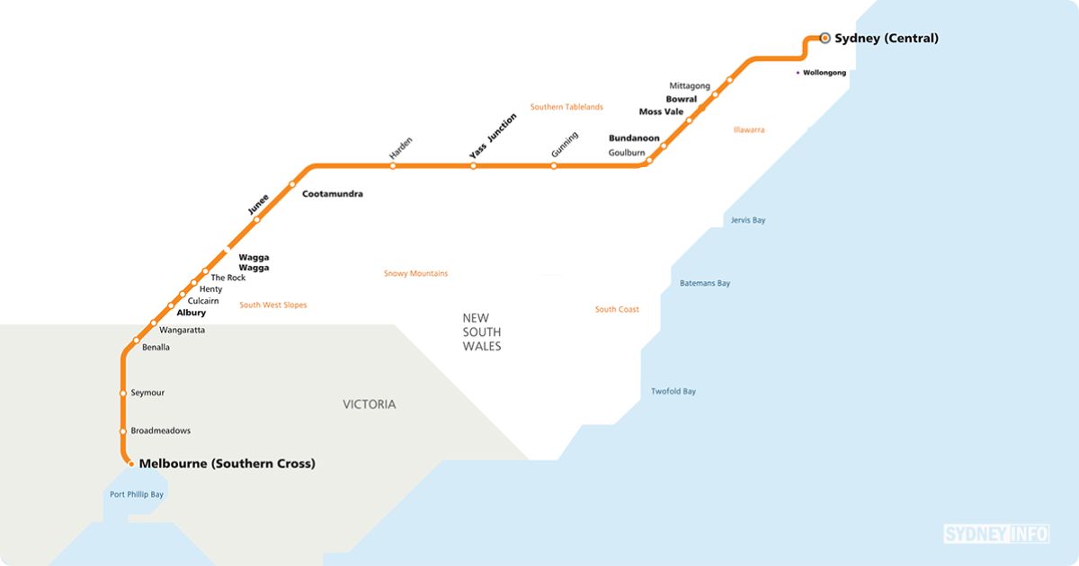 MEL to SYD XPT Route Map